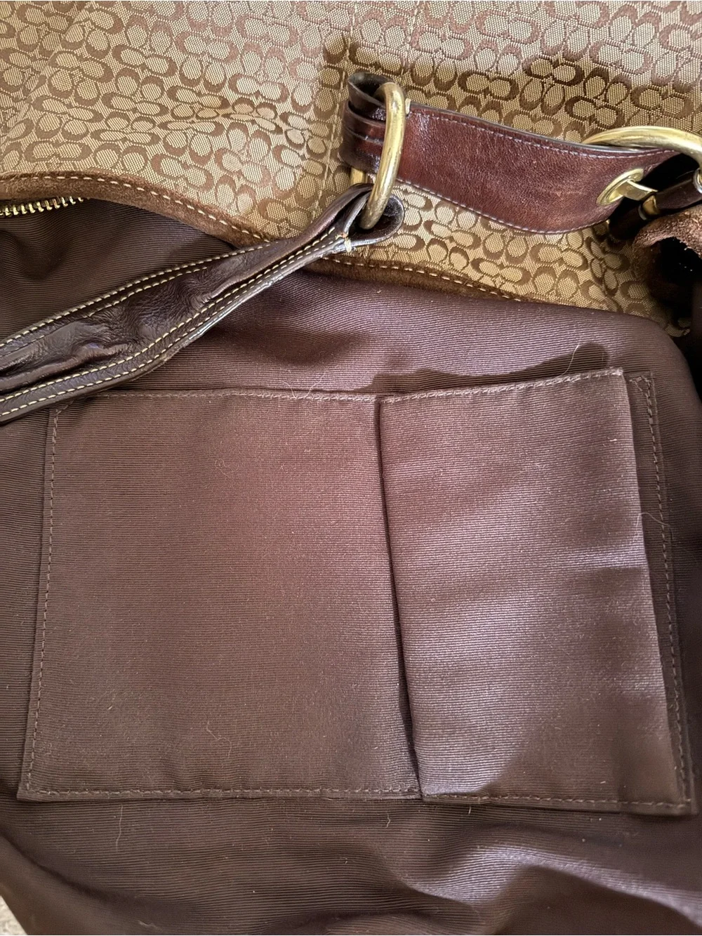Coach Tan/Brown Signature Canvas Shoulder Bag - Picture 10 of 12